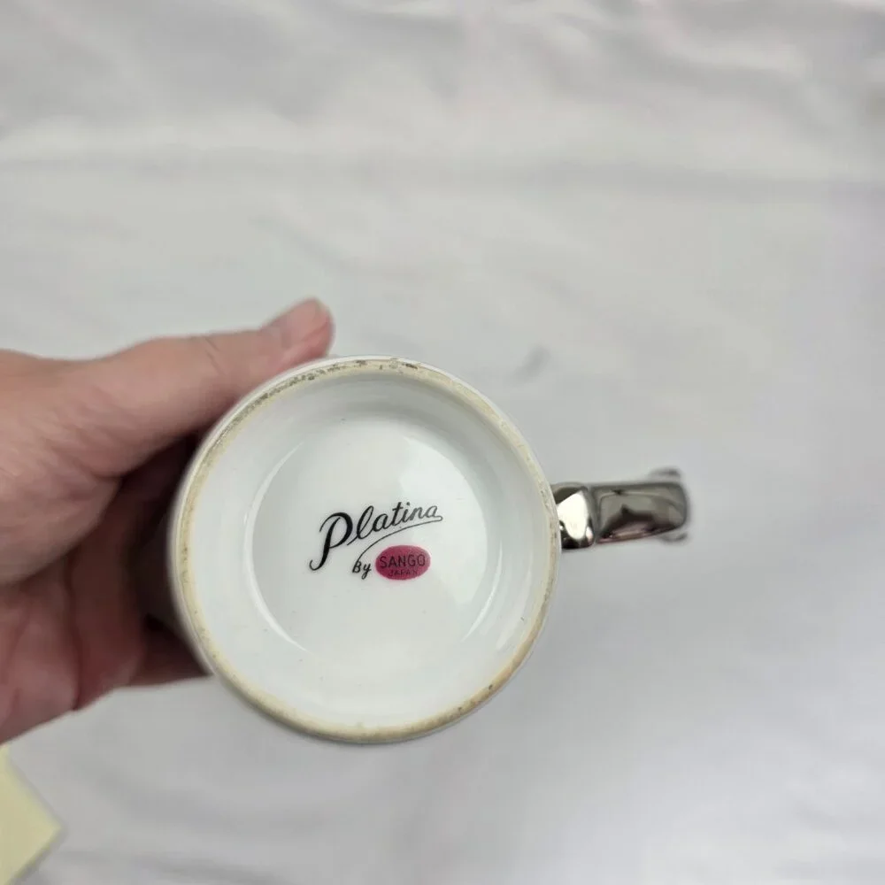 Sango Plantina Creamer White with Gray Band & Platinum Trim